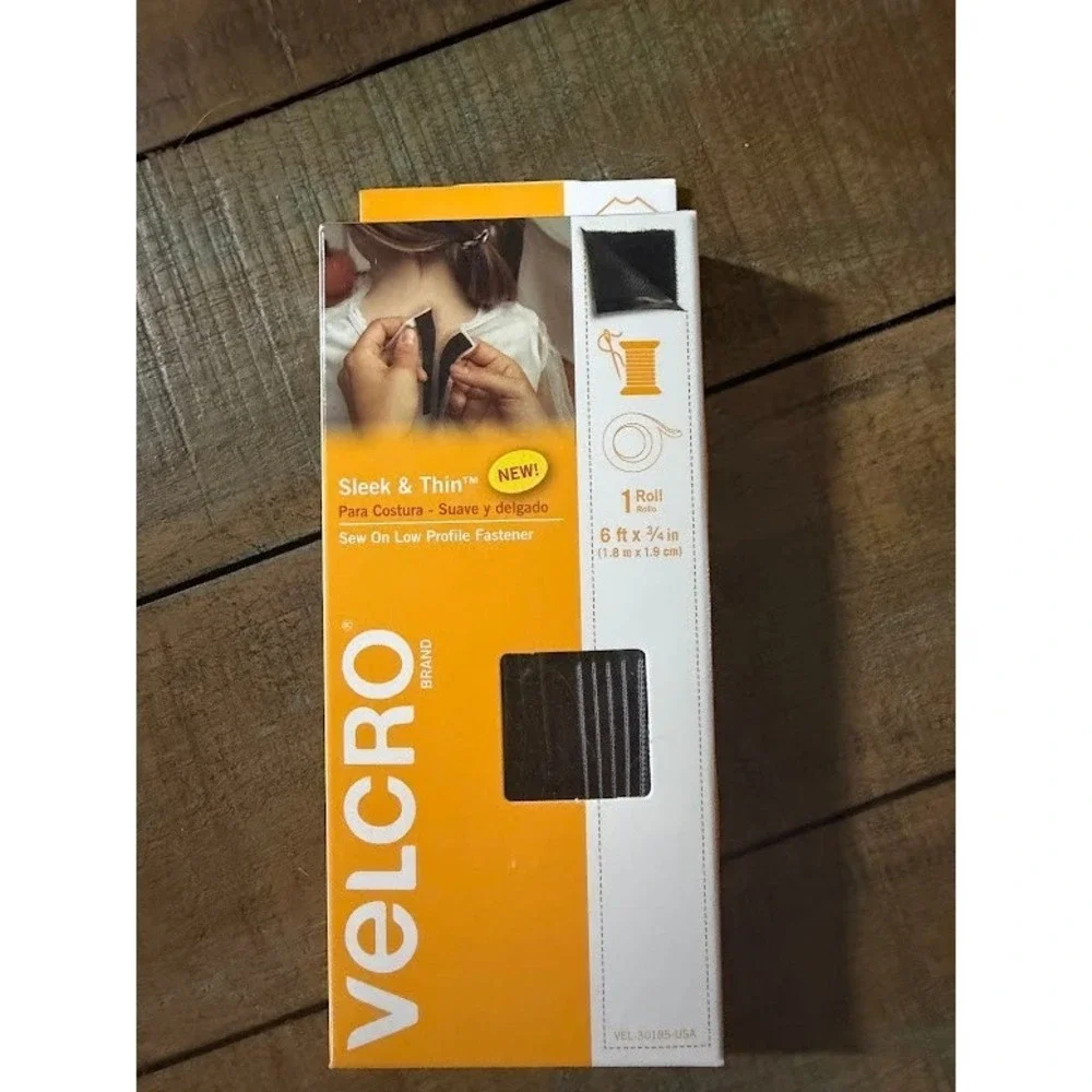 VELCRO Brand Sleek & Thin Sew On Fastener Tape Black 6ft x 3/4in VEL-30185-USA